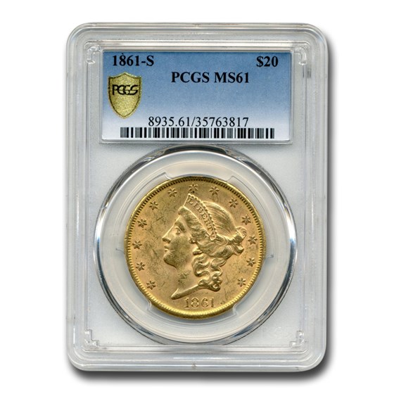 1861-S $20 Liberty Gold Double Eagle MS-61 PCGS 1861-S $20 Liberty Gold Double Eagle MS-61 PCGS
